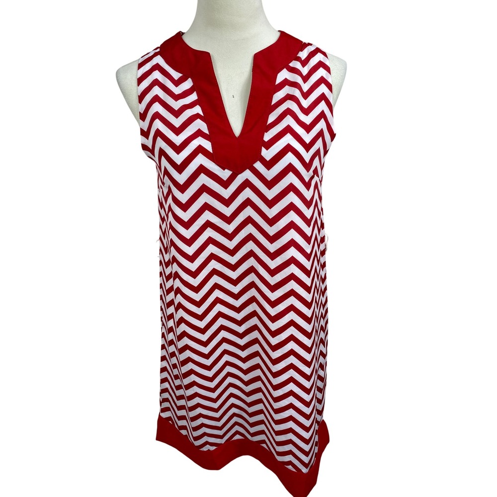 Mud Pie Sleeveless Dress Chevron Print Casual Red White Size S Vacation Nautical